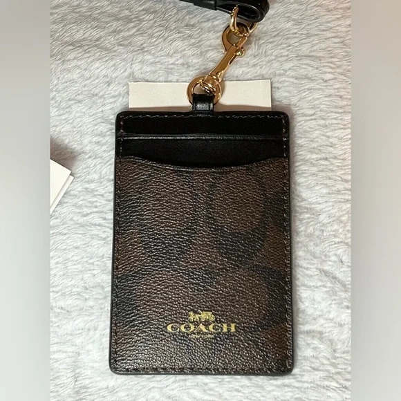 πCoach / Signature Canvas / Black and Brown / ID Lanyard-Card Holder π - Picture 1 of 5